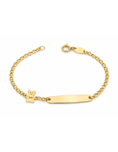 Pulsera Esclava Infantil Chapa oso corazón  - Oro Amarillo 9K