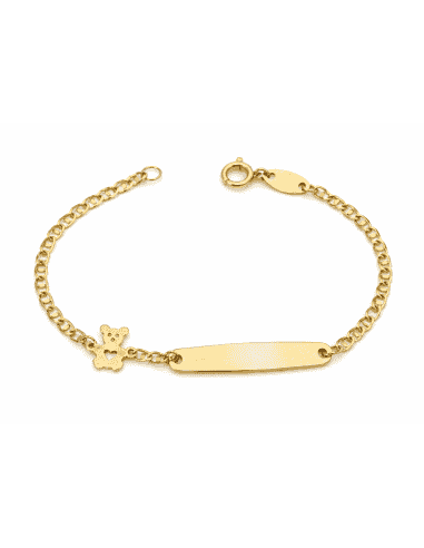 Pulsera Esclava Infantil Chapa oso corazón  - Oro Amarillo 9K