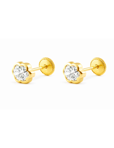 Pendientes para Niña Flor con circonita  - Oro Amarillo 9K