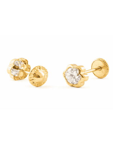 Pendientes para Niña en Oro Flor con circonita  - Oro Amarillo 9K