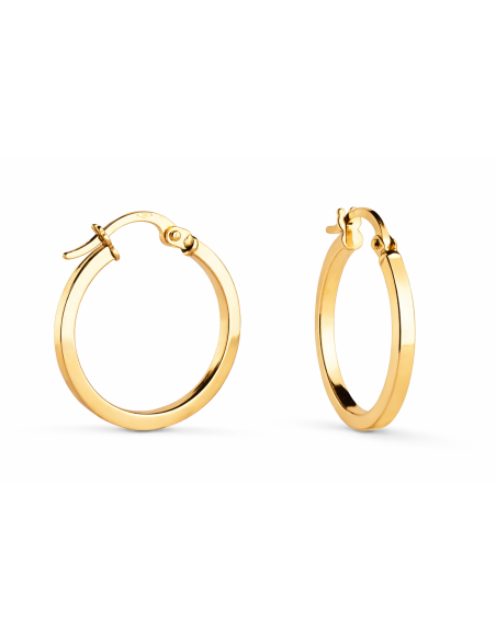 Pendientes  Aro con Forma Cuadrada de 15 mm – Oro Amarillo 9K