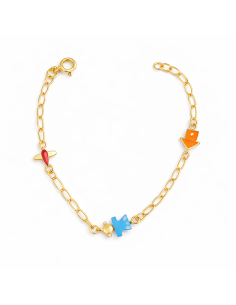 Pulsera Infantil con Figuras Esmaltadas de Colores - Oro Amarillo 18K