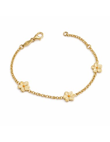 Pulsera infantil con Flores Esmaltadas  - Oro amarillo 18K