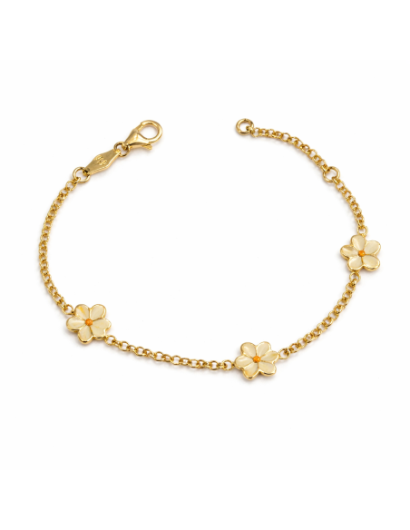 Pulsera infantil con Flores Esmaltadas  - Oro amarillo 18K