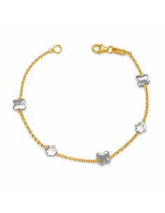 Pulsera infantil con mariposas y estrellas caladas - Oro Amarillo y Blanco 18K