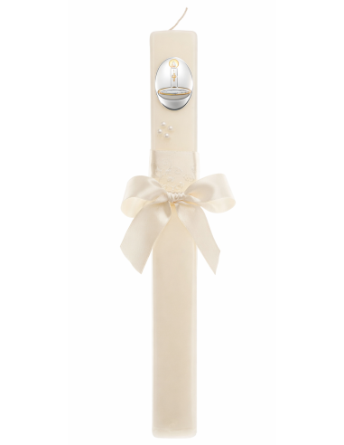 Vela de Bautizo Personalizada con Chapa de Plata de Primera Ley y Lazo Elegante - GA1136