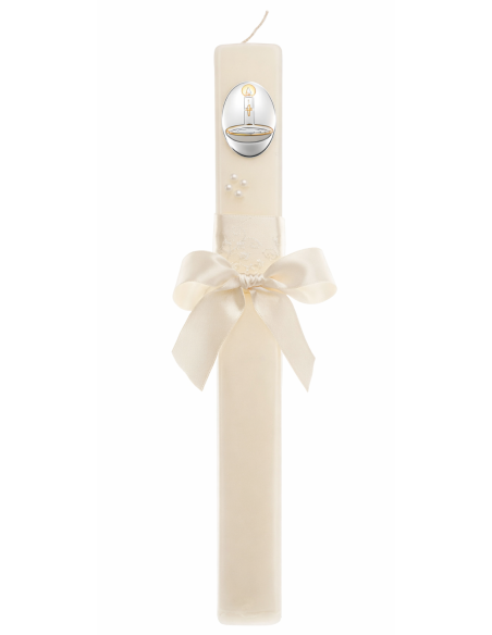 Vela de Bautizo Personalizada con Chapa de Plata de Primera Ley y Lazo Elegante - GA1136