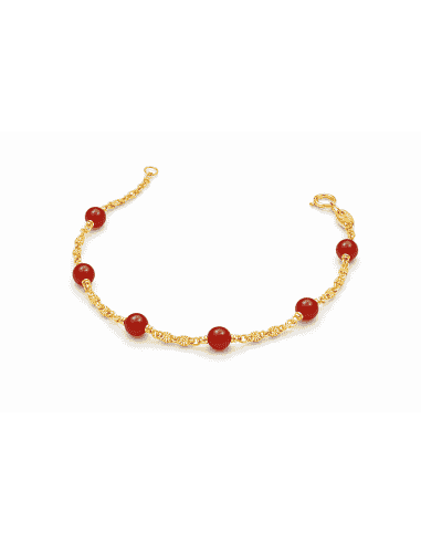 Pulsera infantil cadena y bolas de coral  - Oro amarillo 18K