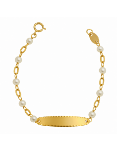 Pulsera Esclava Infantil eslabones y Perlas 3mm - Oro Amarillo 18K