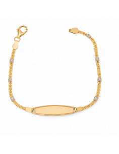 Pulsera esclava infantil con detalles en blanco y placa ovalada - Oro Amarillo