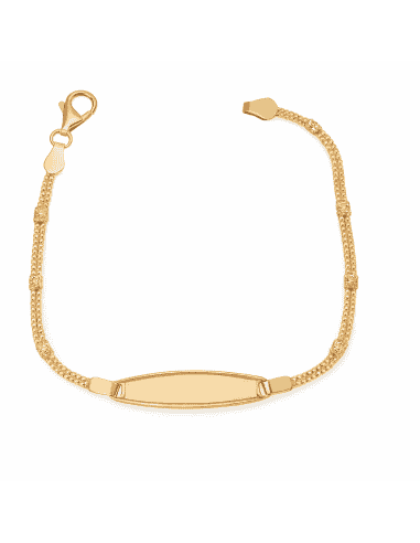 Pulsera esclava infantil con detalles en blanco y placa ovalada - Oro Amarillo