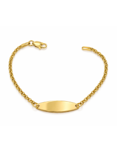 Pulsera esclava infantil con cadena forzada y placa ovalada - Oro Amarillo 18K