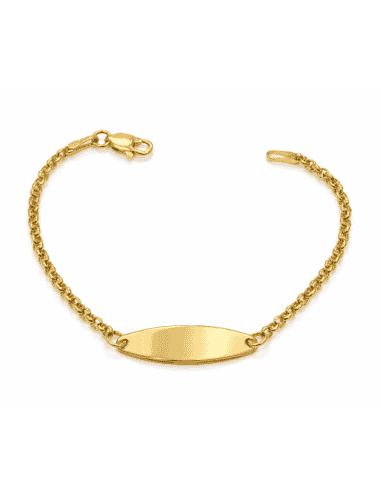 Pulsera esclava infantil con cadena forzada y placa ovalada - Oro Amarillo 18K