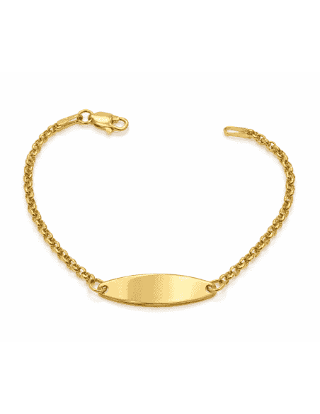 Pulsera esclava infantil con cadena forzada y placa ovalada - Oro Amarillo 18K