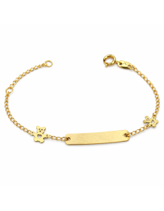 Pulsera Esclava infantil con Ositos con corazon calado en su centro - Oro amarillo 18k