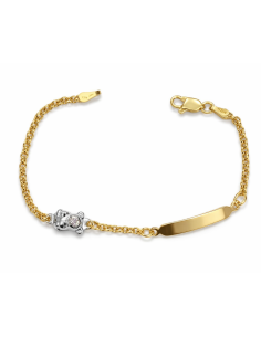 Pulsera Esclava infantil cadena rolón y Osito lateral - Oro Amarillo y Blanco 18K