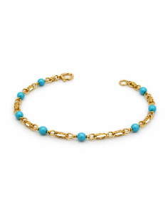 Pulsera infantil cadena con Bolitas Turquesa  - Oro amarillo 18K