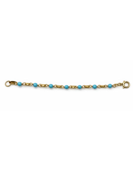 Pulsera infantil cadena con Bolitas Turquesa  - Oro amarillo 18K