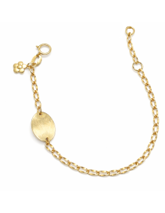 Pulsera infantil con colgantes con Placa Ovalada y con Colgante Flor - Oro Amarillo 18K