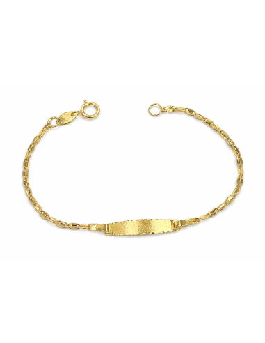 Pulsera esclava infantil con cadena forzada y placa ovalada - Oro Amarillo 18K