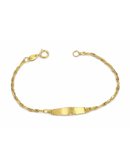 Pulsera esclava infantil con cadena forzada y placa ovalada - Oro Amarillo 18K