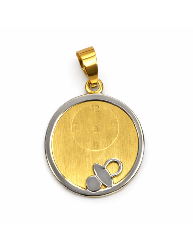 Colgante Bebé Oro Bicolor con Chupete Grabable - Oro Amarillo y Blanco