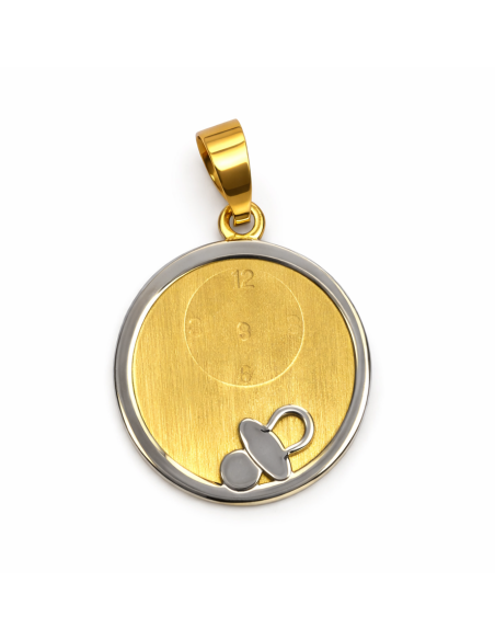 Colgante Bebé Oro Bicolor con Chupete Grabable - Oro Amarillo y Blanco