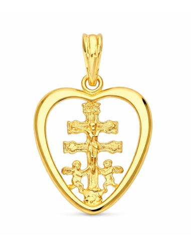 Colgante Cruz de Caravaca de Oro Cerco Corazón - Oro Amarillo 18K