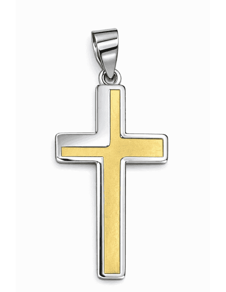 Colgante Cruz  Bicolor - Oro Amarillo y Blanco 18k