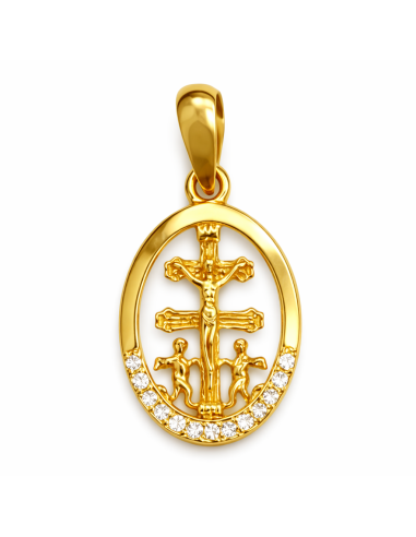 Colgante Cruz de Caravaca con cerco de circonitas - Oro amarillo 18k