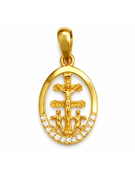 Colgante Cruz de Caravaca con cerco de circonitas - Oro amarillo 18k