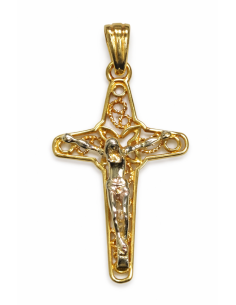 Colgante Cruz con Cristo en filigrana – Oro Amarillo y Blanco 18k