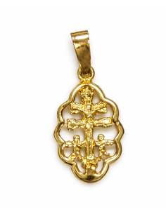 Colgante Cruz Caravaca con Cerco forma Ondulada - Oro Amarillo 18K