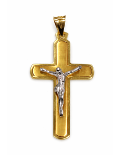 Colgante Cruz con Cristo Bicolor - Oro Amarillo y Blanco 18k