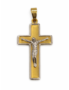 Colgante Cruz con Cristo Bicolor - Oro Amarillo y Blanco 18k