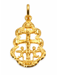 Colgante Cruz Caravaca con Cerco forma Ondulada - Oro Amarillo 18K