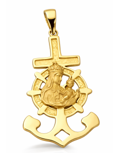Colgante Cruz del Mar con Virgen del Carmen - Oro Amarillo 18K