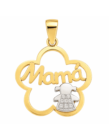colgante mamá oro 18k, colgante día de la madre oro, colgante niña oro blanco, joya mamá con circonitas, regalo madre hija oro,