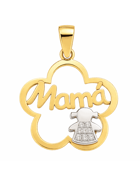 colgante mamá oro 18k, colgante día de la madre oro, colgante niña oro blanco, joya mamá con circonitas, regalo madre hija oro,