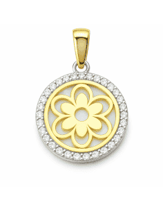 Colgante Flor con circonitas y nácar - Oro Amarillo y Blanco 18K