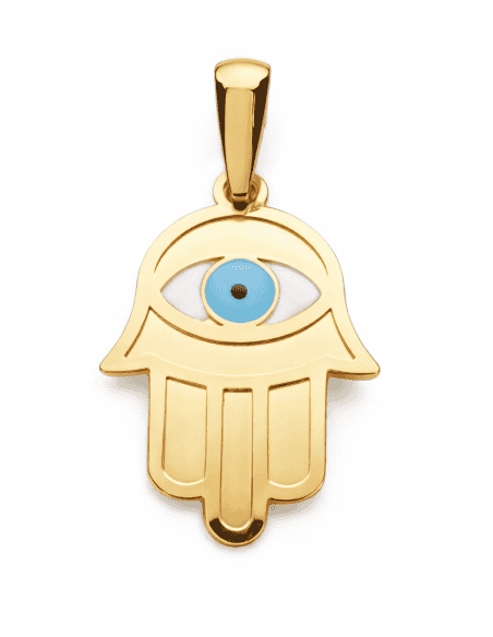 Colgante Mano de Fátima con Ojo Turco de Oro - Oro Amarillo 18K