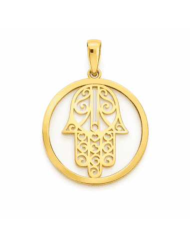 Colgante Mano de Fátima con Nacar - Oro Amarillo 18K
