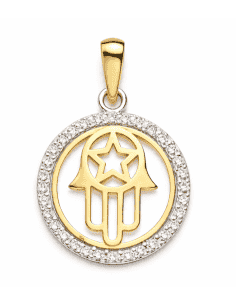 Colgante Mano de Fátima con cerco de circonitas - Oro Amarillo y Blanco 18K