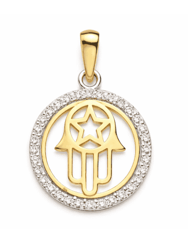 Colgante Mano de Fátima con cerco de circonitas - Oro Amarillo y Blanco 18K