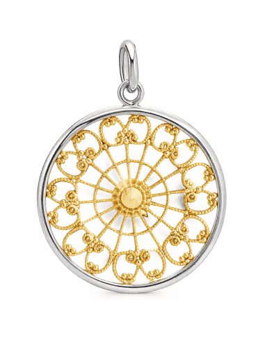 Colgante con Detalle Radial - Oro Blanco y Amarillo 18K