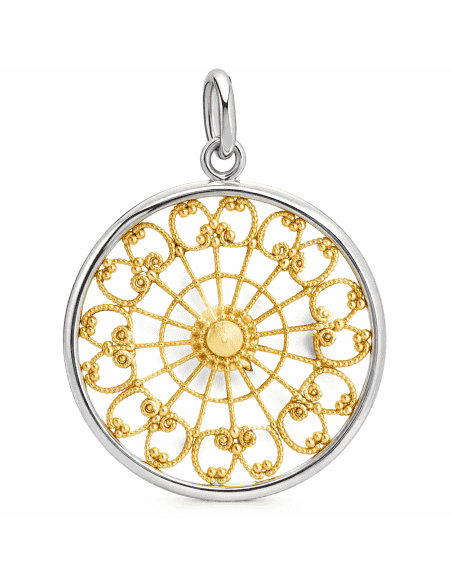 Colgante con Detalle Radial - Oro Blanco y Amarillo 18K