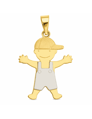 Colgante Tricolor con Figura de Niño - Oro Amarillo, Blanco y Rosa 18K