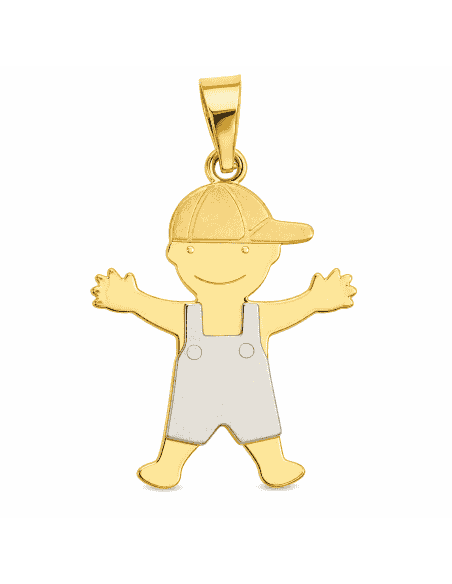 Colgante Tricolor con Figura de Niño - Oro Amarillo, Blanco y Rosa 18K
