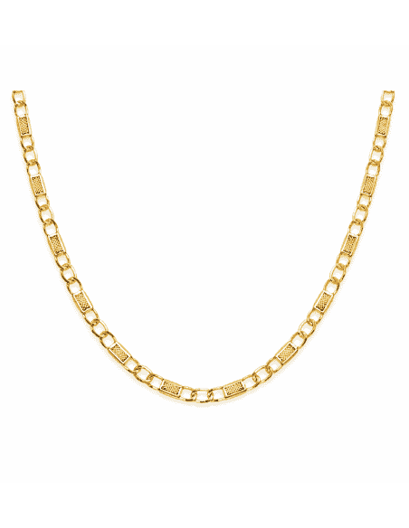 Cadena Caballero eslabon Barbada con Placa Tallada 3x1 - Oro Amarillo 18k