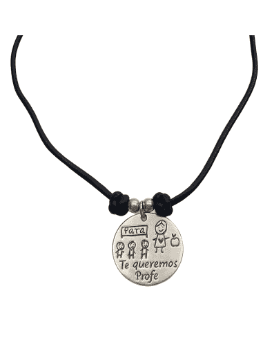 Collar para mujer Cordón de Seda con Colgante Grabado “Te Queremos Profe” - Plata de ley